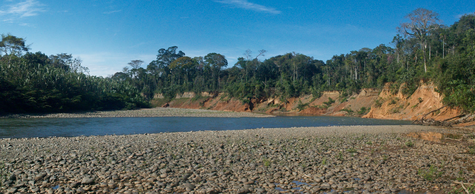Rivier, grindoevers en regenwoud in nationaal park Madidi